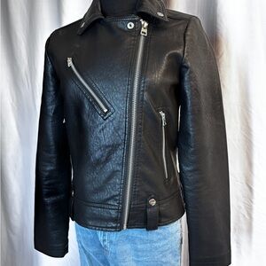 Topshop Fred black faux leather moto jacket size small